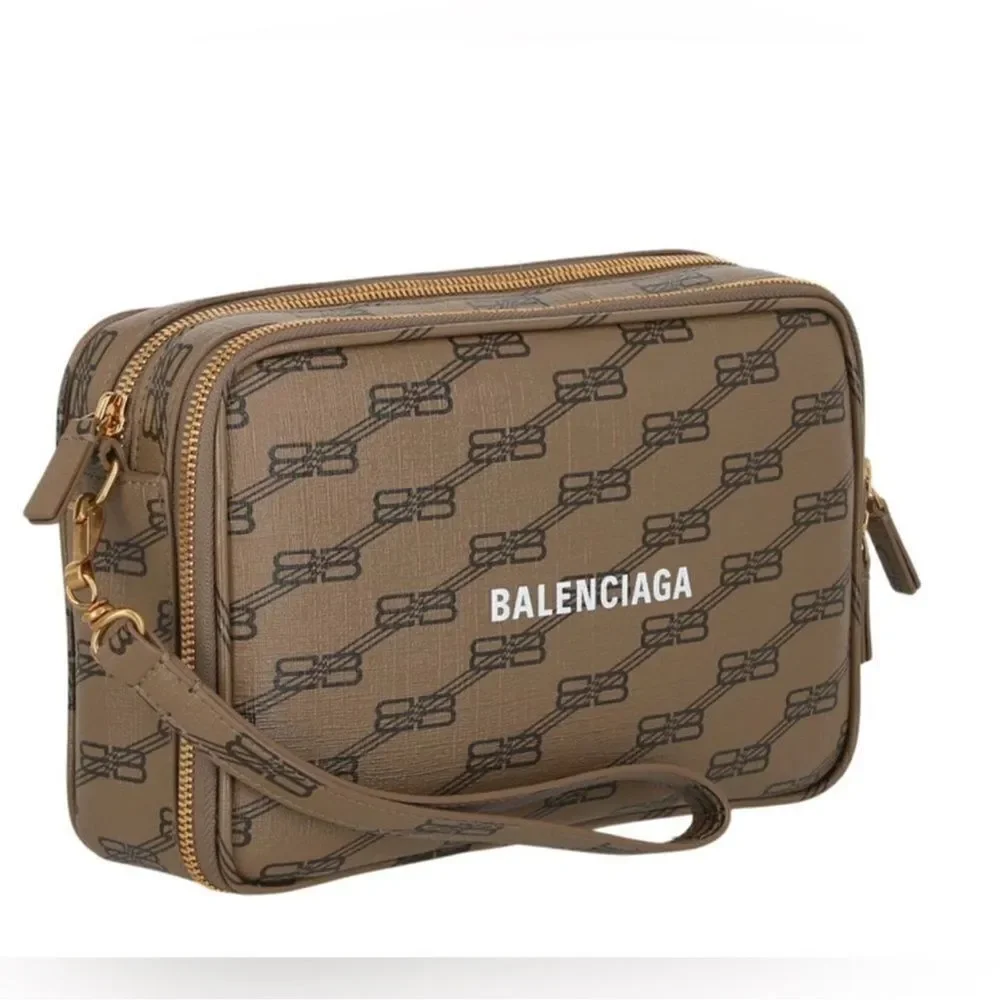 Authentic Balenciaga Signature BB Leather Pouch.